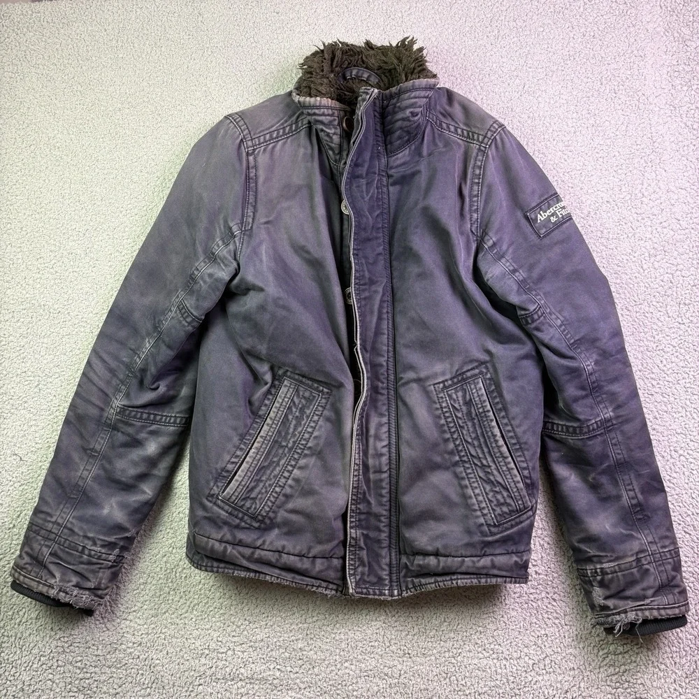 VTG Abercrombie & Fitch Adirondack Jacket Mens Medium Y2K Fur Lined Distressed
